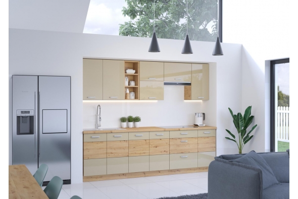 Zestaw mebli kuchennych 260 cm Aneta Cappucino połysk Artisan